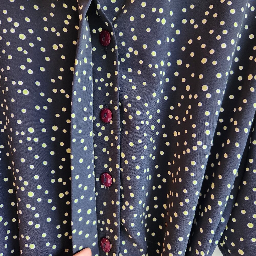 Vintage Navy Polka Dot Midi Dress Made in Canada - Sz 14 - Picture 4 of 11